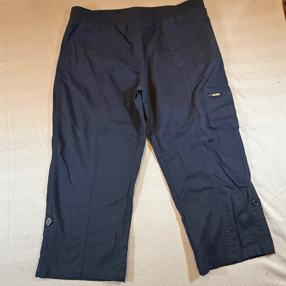 Navy Blue Cargo Capri Pants Stretch Cotton Pull On Cropped Trousers 2XL 2505
